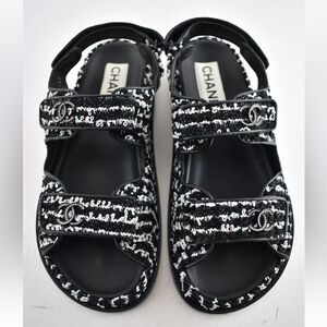 CHANEL CC tweed dad sandals, US 9